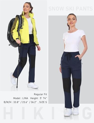 MoFiz Women's Waterproof Windproof Ski Snow Hiking Cargo Pants Warm Fleece Lined Elastic Waisted Zipper Pockets Winter in Kuwait