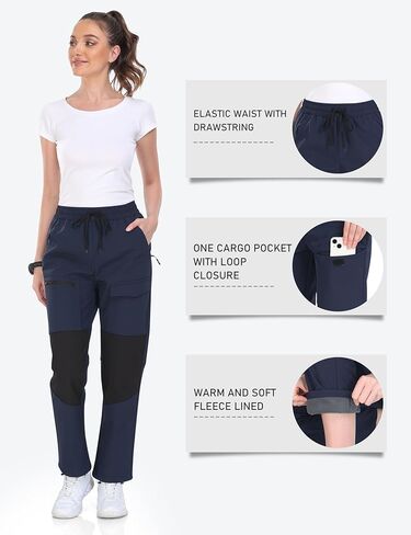 MoFiz Women's Waterproof Windproof Ski Snow Hiking Cargo Pants Warm Fleece Lined Elastic Waisted Zipper Pockets Winter in Kuwait