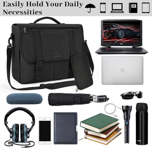 Mens Messenger Bag 15.6 Inch Waterproof Laptop Briefcase Large Satchel Shoulder Bag Office Travel Business Computer Laptop Bag Cable Organizer Bag Set 2pcs,Black in Kuwait