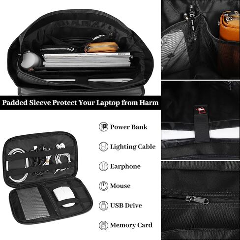 Mens Messenger Bag 15.6 Inch Waterproof Laptop Briefcase Large Satchel Shoulder Bag Office Travel Business Computer Laptop Bag Cable Organizer Bag Set 2pcs,Black in Kuwait