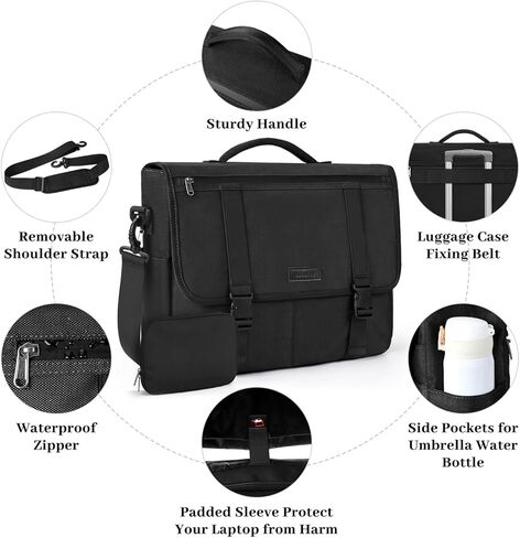 Mens Messenger Bag 15.6 Inch Waterproof Laptop Briefcase Large Satchel Shoulder Bag Office Travel Business Computer Laptop Bag Cable Organizer Bag Set 2pcs,Black in Kuwait