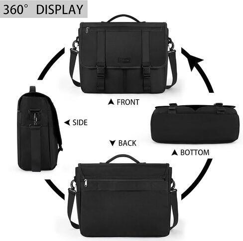 Mens Messenger Bag 15.6 Inch Waterproof Laptop Briefcase Large Satchel Shoulder Bag Office Travel Business Computer Laptop Bag Cable Organizer Bag Set 2pcs,Black in Kuwait