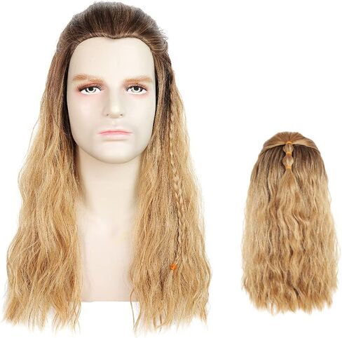 شعر مستعار طويل مجعد بني من بارتي زون للرجال، باروكات صناعية للحفلات التنكرية والحفلات التنكرية، شعر الهالوين، شعر الكريسماس (بني) in Kuwait