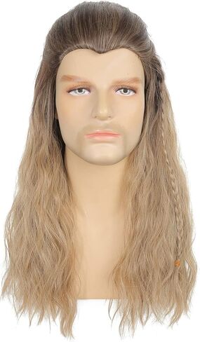 شعر مستعار طويل مجعد بني من بارتي زون للرجال، باروكات صناعية للحفلات التنكرية والحفلات التنكرية، شعر الهالوين، شعر الكريسماس (بني) in Kuwait