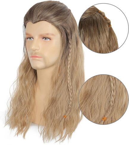 شعر مستعار طويل مجعد بني من بارتي زون للرجال، باروكات صناعية للحفلات التنكرية والحفلات التنكرية، شعر الهالوين، شعر الكريسماس (بني) in Kuwait