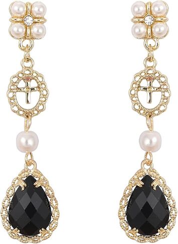 Black Vintage Pearl Earrings Black Earrings for Women Pearl Drop Earrings Teardrop Chandelier Long Dangle Earrings Baroque Earrings Bohemian Earrings in Saudi Arabia