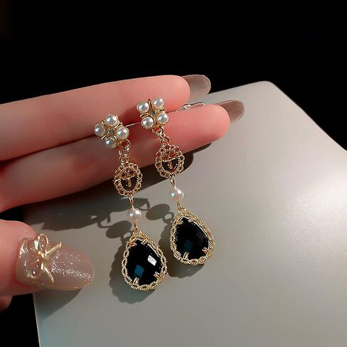 Black Vintage Pearl Earrings Black Earrings for Women Pearl Drop Earrings Teardrop Chandelier Long Dangle Earrings Baroque Earrings Bohemian Earrings in Saudi Arabia