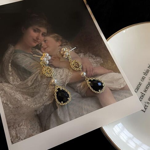 Black Vintage Pearl Earrings Black Earrings for Women Pearl Drop Earrings Teardrop Chandelier Long Dangle Earrings Baroque Earrings Bohemian Earrings in Saudi Arabia