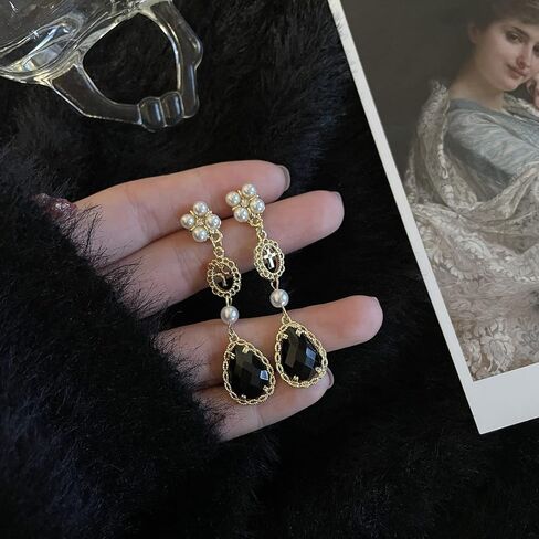 Black Vintage Pearl Earrings Black Earrings for Women Pearl Drop Earrings Teardrop Chandelier Long Dangle Earrings Baroque Earrings Bohemian Earrings in Saudi Arabia