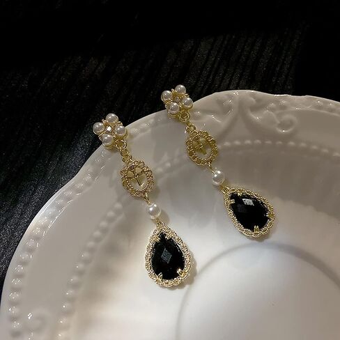 Black Vintage Pearl Earrings Black Earrings for Women Pearl Drop Earrings Teardrop Chandelier Long Dangle Earrings Baroque Earrings Bohemian Earrings in Saudi Arabia