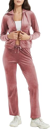Bobo Bloom Women Velour Tracksuit 2 Piece Long Sleeve Sweatshirts Jogger Pant Hoodies Two Piece Outfits with Pockets 2023 in Kuwait
