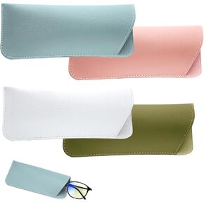 NQEUEPN Soft Leather Glasses Cases, 4pcs Eyeglasses Case Portable PU Leather Glasses Case Sunglasses Pouch for Women Men 2.8 x 6.8 Inch, 4 Colors (White, Pink, Light Blue, Green), Multicolored, S in Saudi Arabia