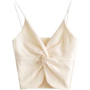 Aiyrukoy Womens Twist Front Wrap Cropped Cami Tank Tops Spaghetti Strap Double Layer Rib Knit Camisole in Saudi Arabia