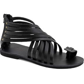 Emmanuela Greek Leather Gladiator Sandals with Zipper Shafts, Quality Handmade Summer Shoes, Toe Ring Flat sandals Boho Chic Sandals in Kuwait