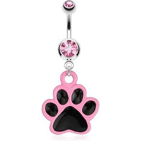 Dynamique Paw with Black Enamel Platting and Pink Outline Dangle 316L Surgical Steel Belly Button Ring in Kuwait