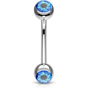 Amelia Fashion16 Gauge Inlaid Eyeball Curved Barbell 316L Surgical Steel (Choose Color)