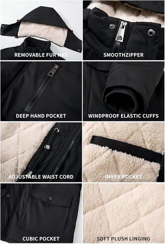 معطف شتوي رجالي بغطاء للرأس من MaxByc مبطن بالفرو الصناعي جاكيت منتفخ دافئ سميك من القطن مع غطاء رأس قابل للإزالة in Kuwait