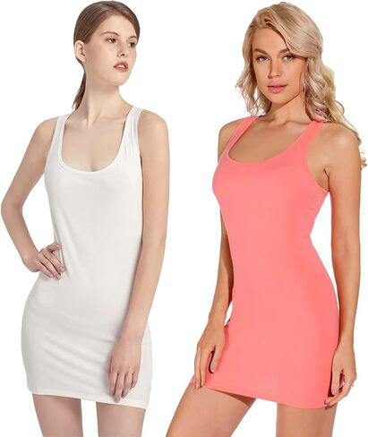 Liang Rou Women's Stretchy Scoop Neck Extra Long Racerback Tank Top in Saudi Arabia