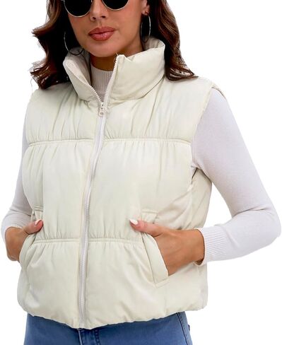VOHOTO Womens Cropped Puffer Vest Zip Up Stand Collar Padded Sleeveless Lightweight Jacket Winter Coats With Pockets in Kuwait