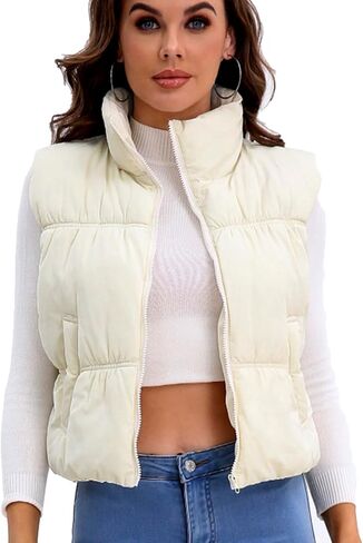 VOHOTO Womens Cropped Puffer Vest Zip Up Stand Collar Padded Sleeveless Lightweight Jacket Winter Coats With Pockets in Kuwait