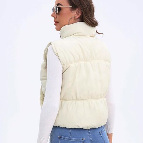 VOHOTO Womens Cropped Puffer Vest Zip Up Stand Collar Padded Sleeveless Lightweight Jacket Winter Coats With Pockets in Kuwait