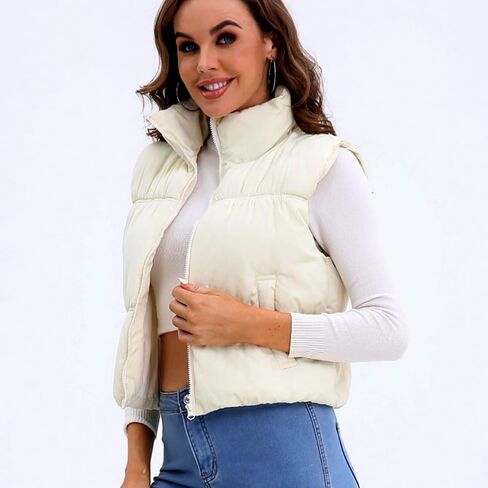 VOHOTO Womens Cropped Puffer Vest Zip Up Stand Collar Padded Sleeveless Lightweight Jacket Winter Coats With Pockets in Kuwait