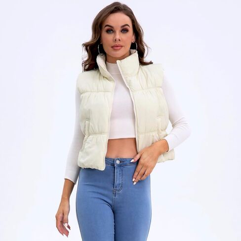 VOHOTO Womens Cropped Puffer Vest Zip Up Stand Collar Padded Sleeveless Lightweight Jacket Winter Coats With Pockets in Kuwait