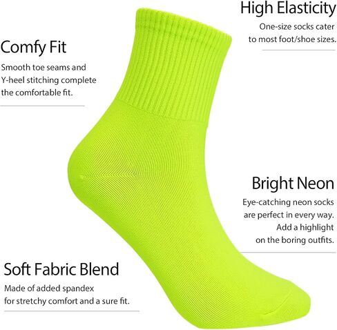 CUTIE MANGO Women's Colorful Neon Crew Socks Sports Vivid Color Crazy Fun (3 in Kuwait