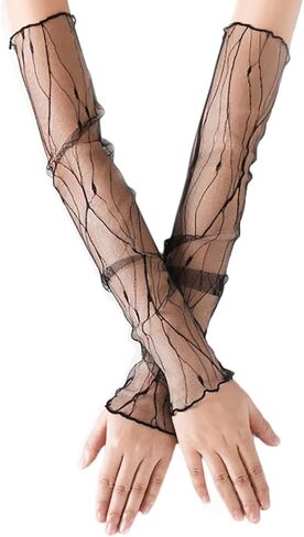 Chendvol Women's Lace Sheer Long Tulle Fingerless Mesh ice Sleeves Cosplay Bridal Party Cuff Gloves in Saudi Arabia
