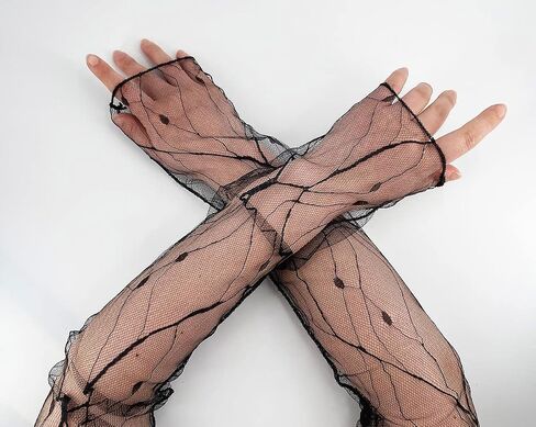 Chendvol Women's Lace Sheer Long Tulle Fingerless Mesh ice Sleeves Cosplay Bridal Party Cuff Gloves in Saudi Arabia