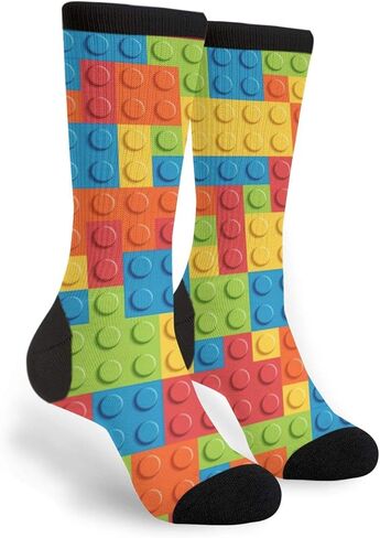 Unisex Fun Novelty Crazy Crew Socks Colorful Building Blocks Dress Socks in Saudi Arabia