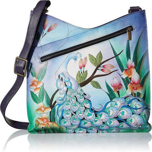 Anna by Anuschka Women's Genuine Leather Large V Top Multi-Compartment Cross Body | Hand Painted Original Artwork in Saudi Arabia