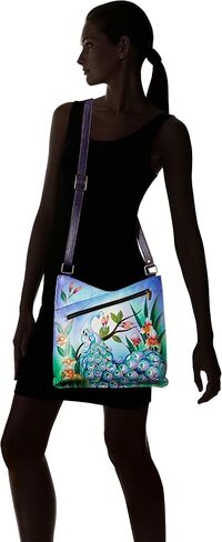 Anna by Anuschka Women's Genuine Leather Large V Top Multi-Compartment Cross Body | Hand Painted Original Artwork in Saudi Arabia