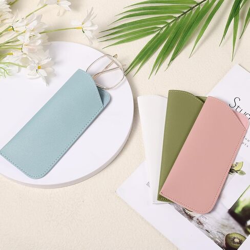 NQEUEPN Soft Leather Glasses Cases, 4pcs Eyeglasses Case Portable PU Leather Glasses Case Sunglasses Pouch for Women Men 2.8 x 6.8 Inch, 4 Colors (White, Pink, Light Blue, Green) in Saudi Arabia