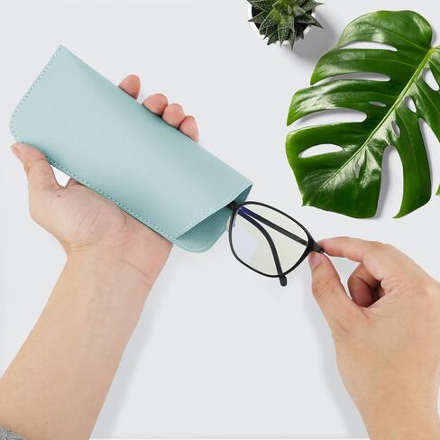 NQEUEPN Soft Leather Glasses Cases, 4pcs Eyeglasses Case Portable PU Leather Glasses Case Sunglasses Pouch for Women Men 2.8 x 6.8 Inch, 4 Colors (White, Pink, Light Blue, Green) in Saudi Arabia