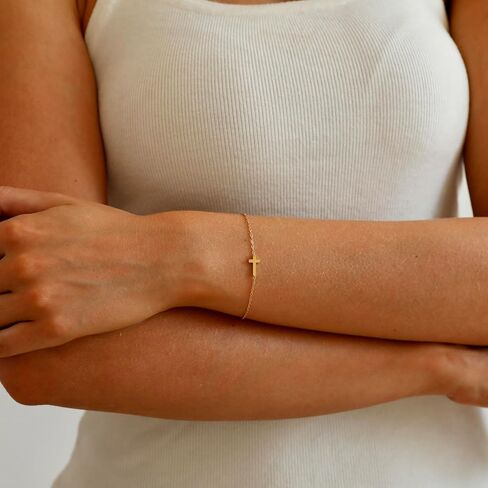 Dabovos 18K Gold Plated Cross Bracelet for Women Dainty Gold Bead Cross Bracelet for Girls Adjustable Simple Link Chain Bracelets Faith Confirmation Jewelry Gifts in Kuwait