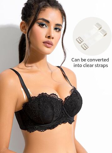 YBCG حمالة صدر بدون حمالات مع أشرطة شفافة مبطنة بالدانتيل إضافة 2 كوب قابل للتحويل Mutiway Balconette Underwire للنساء in Saudi Arabia