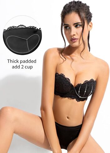 YBCG حمالة صدر بدون حمالات مع أشرطة شفافة مبطنة بالدانتيل إضافة 2 كوب قابل للتحويل Mutiway Balconette Underwire للنساء in Saudi Arabia