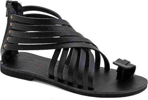 Emmanuela Greek Leather Gladiator Sandals with Zipper Shafts, Quality Handmade Summer Shoes, Toe Ring Flat sandals Boho Chic Sandals in Saudi Arabia