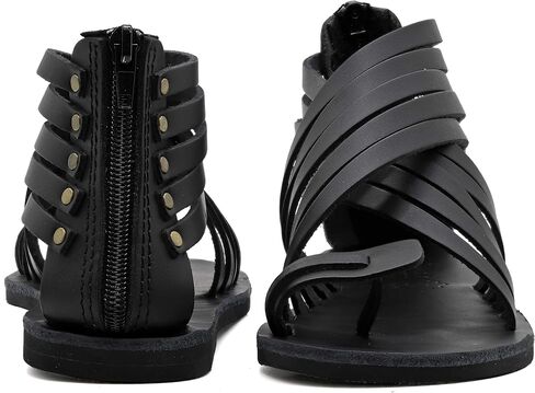 Emmanuela Greek Leather Gladiator Sandals with Zipper Shafts, Quality Handmade Summer Shoes, Toe Ring Flat sandals Boho Chic Sandals in Saudi Arabia