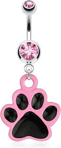 Dynamique Paw with Black Enamel Platting and Pink Outline Dangle 316L Surgical Steel Belly Button Ring in Kuwait