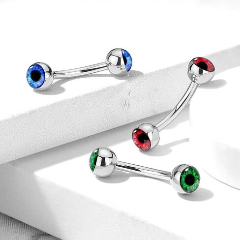 Amelia Fashion16 Gauge Inlaid Eyeball Curved Barbell 316L Surgical Steel (Choose Color) in Saudi Arabia