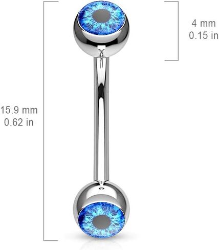 Amelia Fashion16 Gauge Inlaid Eyeball Curved Barbell 316L Surgical Steel (Choose Color) in Saudi Arabia