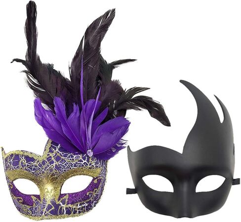 Biruil Feather Masquerade Mask Eyemask Halloween Mardi Gras Cosplay أقنعة الوجه للحفلات in Saudi Arabia