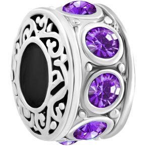 QueenCharms Jan-Dec Simulated Birthstone 12 Colors Spacer Charm Beads Fit European Charm Bracelets