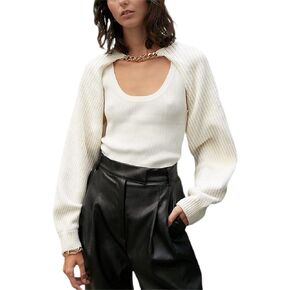 سترة نسائية UANEO مقصوصة للغاية بياقة مدورة وأكمام طويلة بوليرو in Kuwait