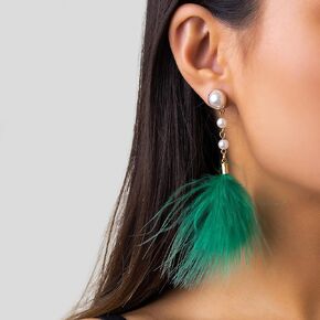 Rannyrena Fluffy Feather Drop Dangle Earrings Vintage Pearl Flocked Feather Tassel Earrings Long Statement Ear Accessories for Women and Girls (Red) in Kuwait