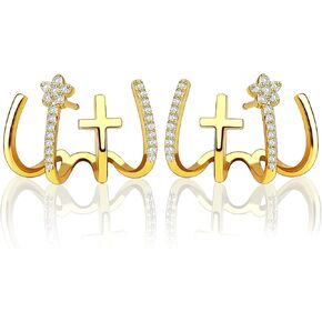 Claw Earring Cuff - Needle Cuff Earrings Claw Stud Earrings for Women Ear Cuff Earrings Stud with Cubic Zircon Sterling Silver Post Earrings by JINOSSV in Saudi Arabia