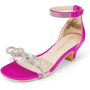 DREAM PAIRS Girls Sandals Ankle Strap Square Toe Low Heel Bow Flower Dress Shoes