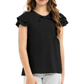 YOURUIKEY Girls Shirts V-Neck Ruffle Short Sleeve Summer Chiffon Blouses Casual Cute Swiss Dot Flowy Tee Tops 6-13Years